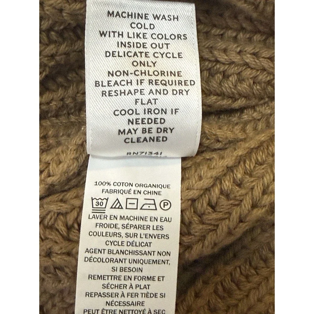 NWT L.L. Bean Signature Organic Cotton Mockneck Ribbed Sweater Walnut Large L